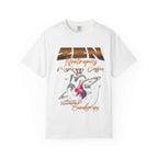 Heavyweight garment-dyed tee with whimsical frog and mushroom design, perfect for outdoor lovers feeling the zen