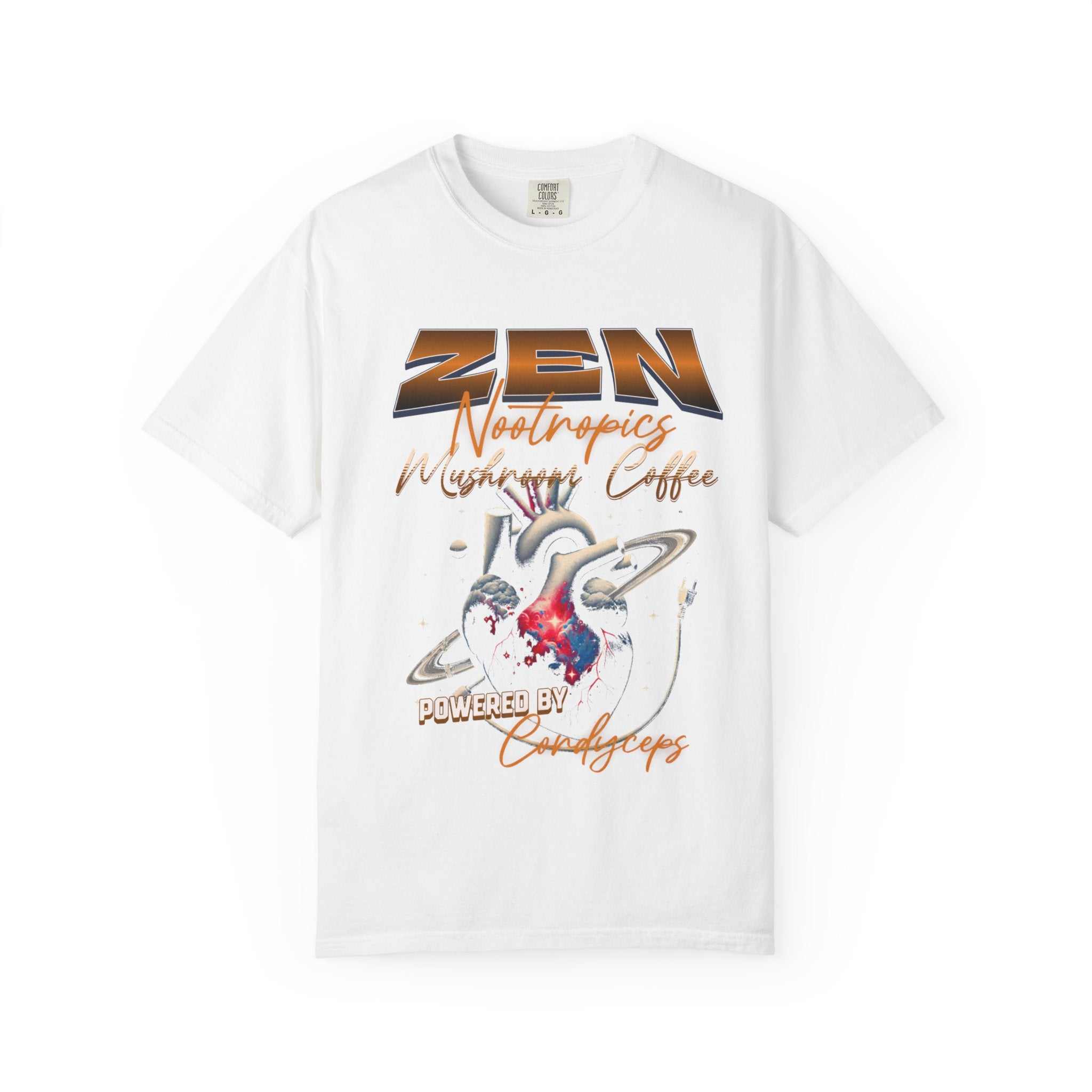 Heavyweight garment-dyed tee with whimsical frog and mushroom design, perfect for outdoor lovers feeling the zen