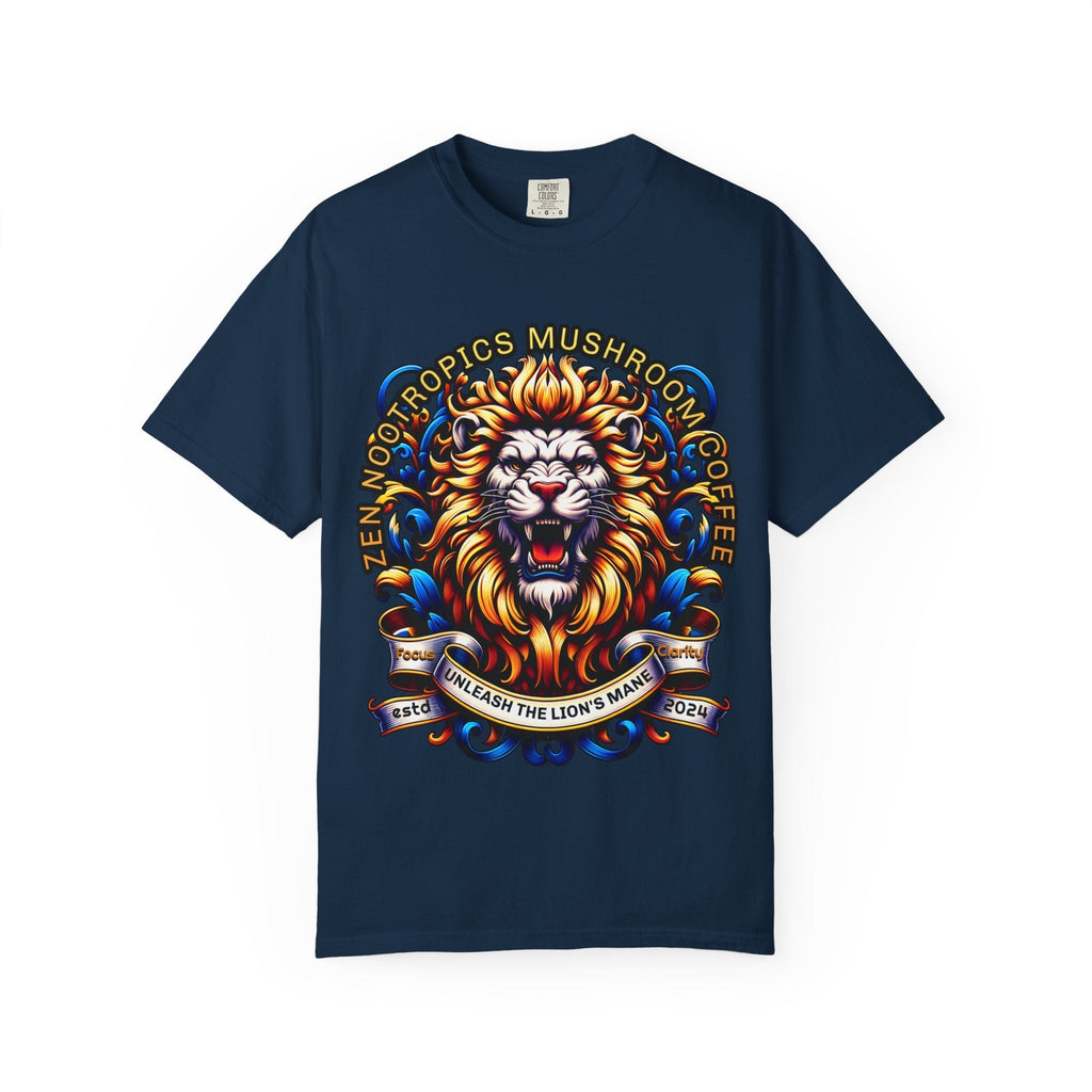 Unleash Lion's Mane heavyweight garment-dyed T-shirt with whimsical frog design from Zen Nootropics