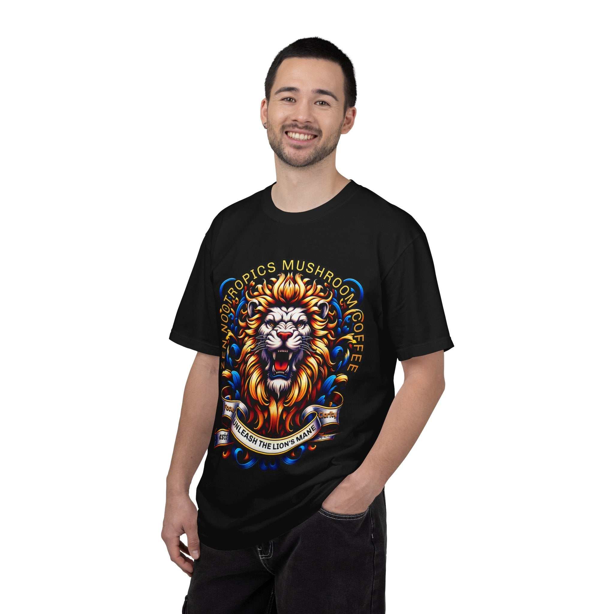 Unleash Lion's Mane T-shirt with bold frog illustration, heavyweight garment-dyed cotton from Zen Nootropics