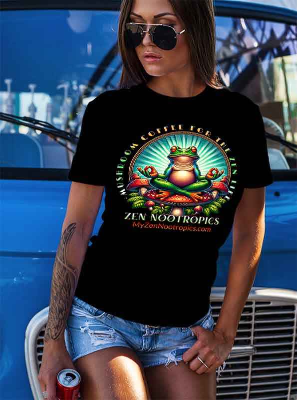 Feel The Zen Chilin Frog unisex graphic tee with vibrant frog design and relaxed fit