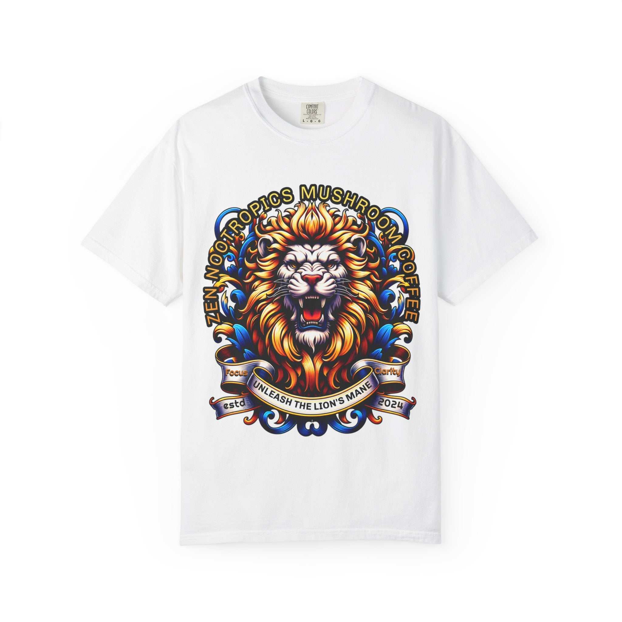 Unleash Lion's Mane T-shirt by Zen Nootropics with bold frog design and garment-dyed soft cotton fabric
