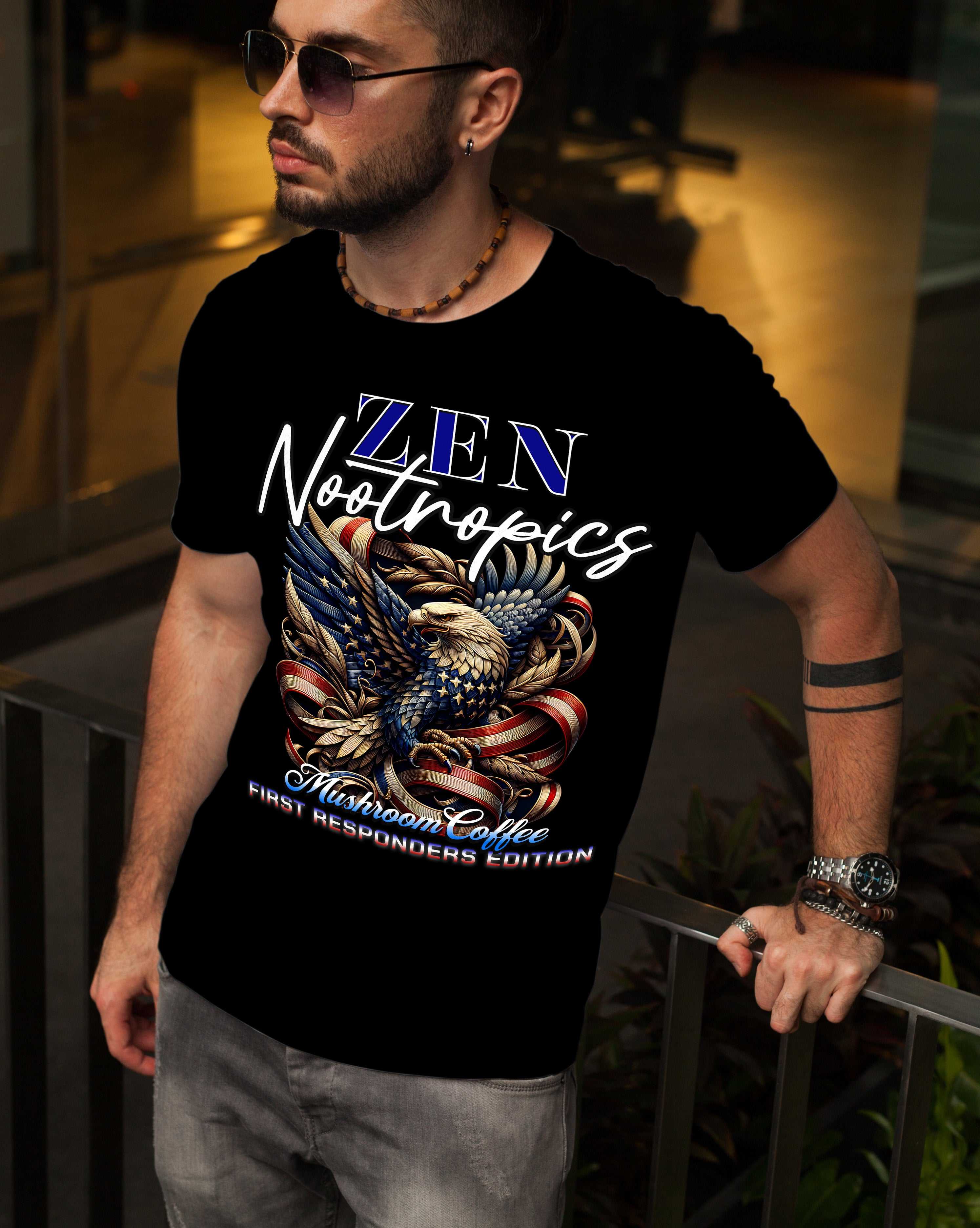 Bella + Canvas 3010C First Responders Edition black heavyweight street t-shirt with patriotic eagle design Main image