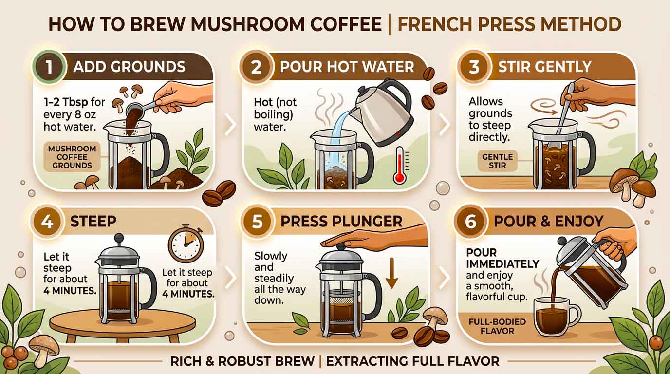 french press mushroom coffee