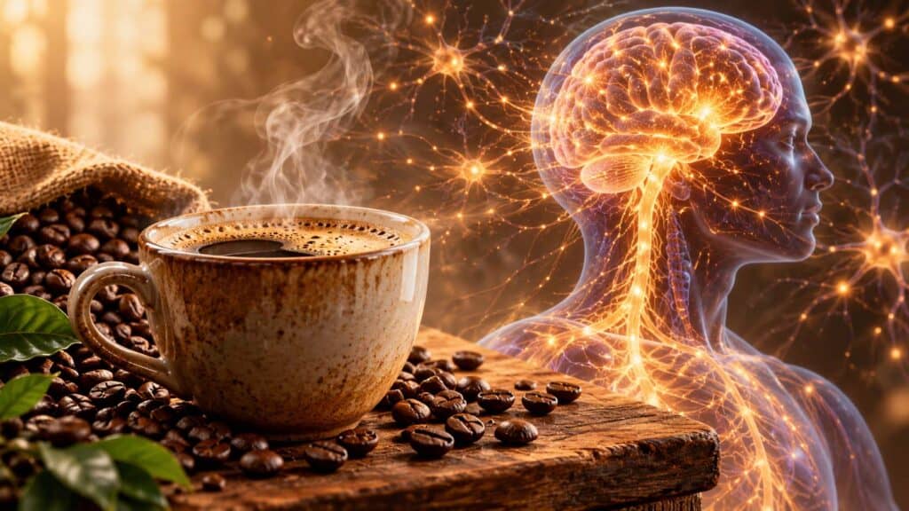 Conceptual illustration of caffeine and nervous system stimulation